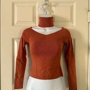 Guess Long Sleeve Off Shoulder Turtleneck Top Sweater Rust Orange XS BNWT